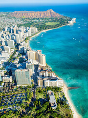 Aerial Photography,Helicopter.Waikiki Beach and Diamond Head Crater.Honolulu,Oahu,Hawaii,USAAloha Shirt Store,Waikiki