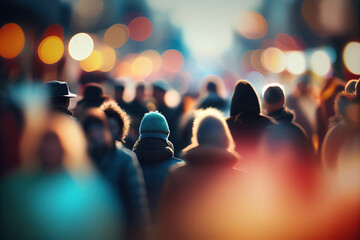 Bokeh Night Lights Street Blurred People Background, Generative AI