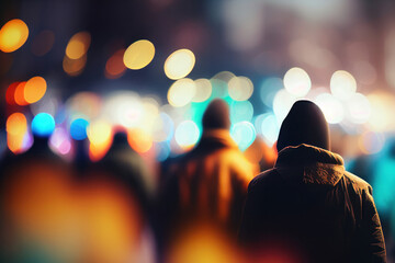 Bokeh Night Lights Street Blurred People Background, Generative AI