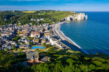 Fototapeta premium Aerial View of the Cliffs, .ETRETAT.Seine Maritime,.Normany,France