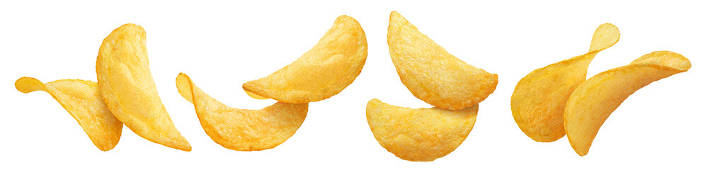 Collection of delicious potato chips cut out