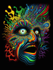  Psychedelic trippy head poster with vibrant color-Generative AI