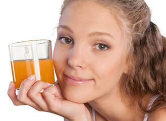 Portrait of a Young Woman with a Glass of Orange Juice