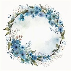 Fototapeta na wymiar Blue flowers circle watercolor generative AI