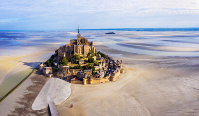 Aerial Mont Saint Michel,.Manche.Normany,France