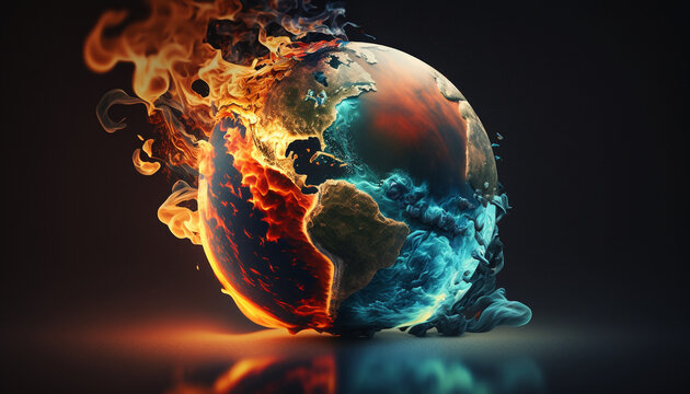 Surriscaldamento globale. Pianeta Terra che brucia. Ai generated.
