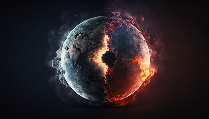 Surriscaldamento globale. Pianeta Terra che brucia. Ai generated.