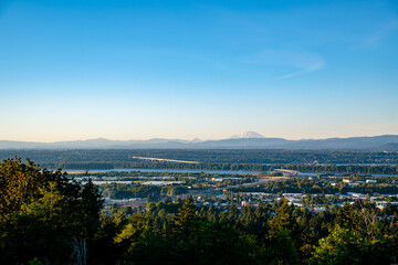 Mt. Rainier and Portland Landscape Panorama at Dusk From Rocky Butte in Portland, OR