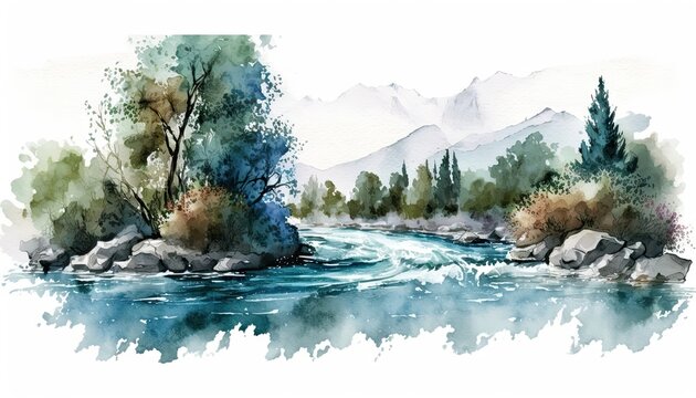 River watercolor generative AI