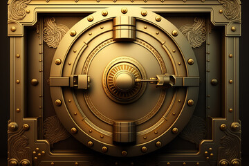 Golden High Security Vault Door Background