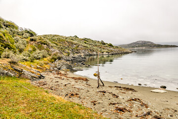 Lush greenery and waterways in Tierra del Fuego National Park along the in the Beagle Channel,...