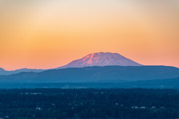 Mt. Rainier and Landscape Panorama at Colorful Sunset From Rocky Butte in Portland, OR