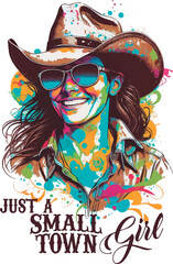 Cowgirl, country girl. Artwork design, illustration for T-shirt printing, poster, wild west style, American western.