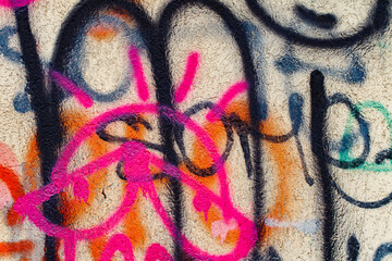 Graffiti, painted wall with abstract strokes stains of different colors