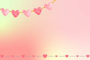Pink Hearts on a String, Pastel Background, Pretty, Kids, Valentine's Day, Love, Sweet, Adorable, Soft, Feminine, Card, Invitation