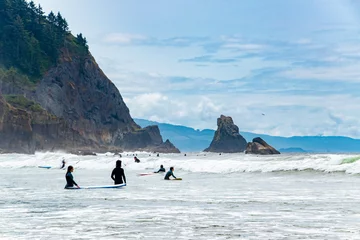 Foto op Aluminium People Surfing Along Short Sands Beach in Oswald West State Park on the Oregon Coast © Brandon