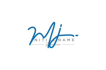 Initial MJ signature logo template vector. Hand drawn Calligraphy lettering Vector illustration.