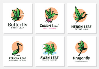 Leaf design, Butterfly, Hummingbird, Stork, Pelican, Swan, Dragonfly.