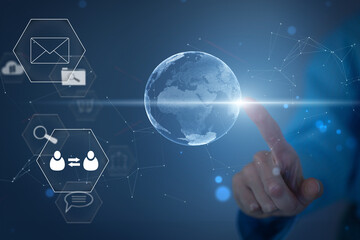 Touching global network and data exchanges over the world, Networking and internet service concept