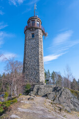 Old stone lookout tower on Prosec Ridge near Jablonec nad Nisou, Jizera Mountains, Czech Republic