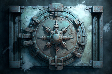 Frozen Rusty Old High Security Vault Door Background