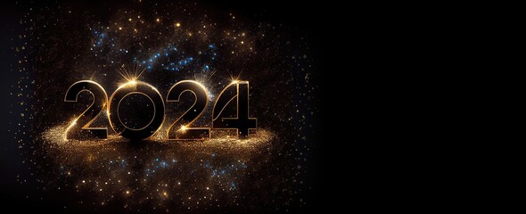 Happy New Year Celebration 2024 Golden Banner Generative AI - obrazy, fototapety, plakaty