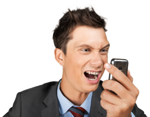 Portrait of a Businessman Shouting at Smartphone