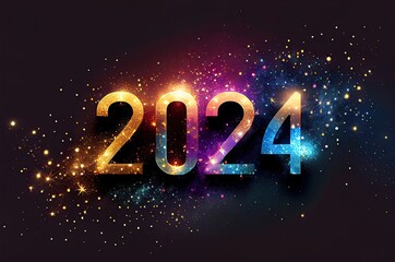 Happy New Year Celebration 2024 Sparkles Banner Generative AI - obrazy, fototapety, plakaty