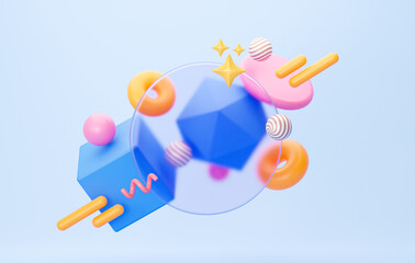 Abstract circle glazed in transparent style. 3D circular background for cosmetic product. Geometric background with a space to copy. Illustration of 3d rendering.