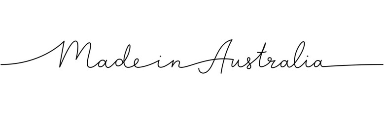 Made in Australia - word with continuous one line. Minimalist drawing of phrase illustration. Australia country - continuous one line illustration.