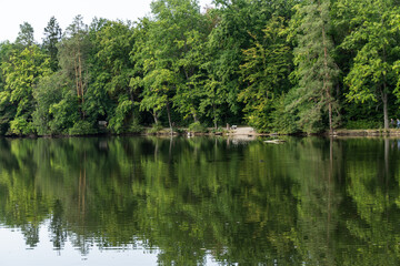Fototapeta na wymiar See Landschaft, Wald, Bäume schön Holz 