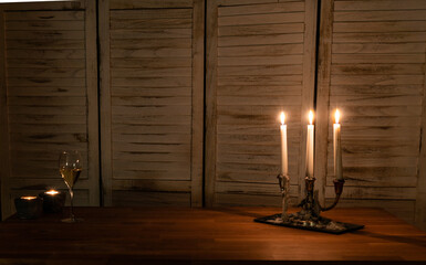 romantisch, kerzen, wein, abends, liebe 