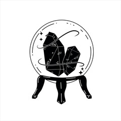 Magic crystal ball and gems. Mystical and magical ritual. Spiritual mystery future teller. Astrology and fortune.