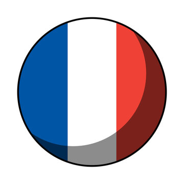 France Flag Round Circle Badge Button or Sticker Icon with Contour Outline and 3D Shadow Effect. Vector Image.