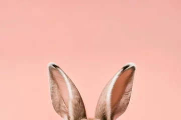 Foto op Aluminium Easter bunny ears, funny rabbit, hare on pink background, card, pastel tones, copy space, generative ai © MiroArt