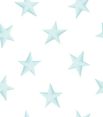 Simple Irregular Seamless Vector Pattern with Pastel Blue Stars isolated on a White Background. Cute Starry Print for Fabric,Textile,Wrapping Paper. Infantile Style Galaxy Repeatable Design.