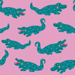 seamless pattern cute crocodiles