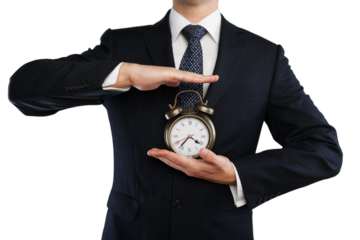 Businessman Holding an Alarm Clock