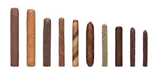 Different kinds of real cigars without background  - obrazy, fototapety, plakaty