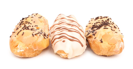 Yummy eclairs isolated on white background