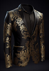 men golden floral ornaments suit blazer