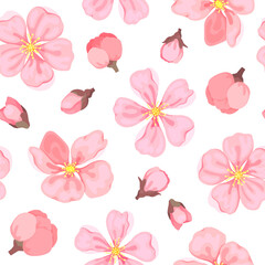 Cherry sakura blossom seamless pattern pink flat. Spring bud japanese chinese wrap paper texture print fabric design tableware furniture wallpaper backdrop gift print sticker tropical garden romantic