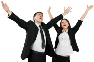 Businessman and Businesswoman Celebrating - Isolated