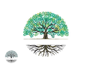 oak tree and roots logo templates in circular shape, in the middle provided space for writing or name