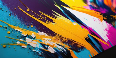 Colorful abstract painting with brushstrokes and textured details in focus, concept of Abstract Art and Textured Surface, created with Generative AI technology