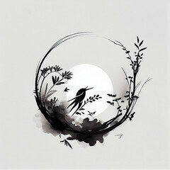 Minimalist logo, japanese ink painting style