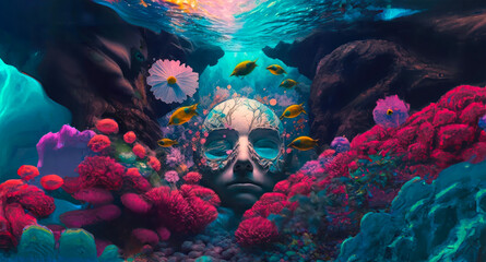 Generative AI - surreal meditation underwater beautiful coral reef