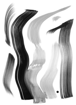 Set of long brush strokes. Bold lines isolated on white background. Hand drawn curved and wavy lines. 
