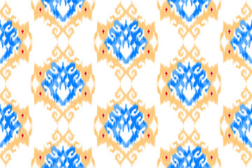 Ikat ethnic seamless pattern decoration design. Aztec fabric carpet boho mandalas textile wallpaper. Tribal native motif ornaments African American folk traditional embroidery vector background 