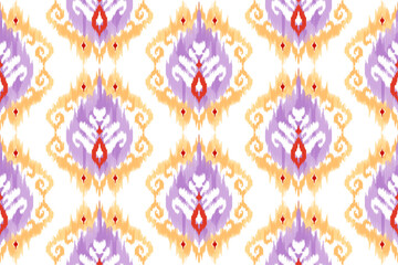 Ikat ethnic seamless pattern decoration design. Aztec fabric carpet boho mandalas textile wallpaper. Tribal native motif ornaments African American folk traditional embroidery vector background 